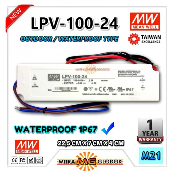 Power Supply Trafo Meanwell LPV-100-24 DC 24V 4.2A 100W | Mean Well (Waterproof)